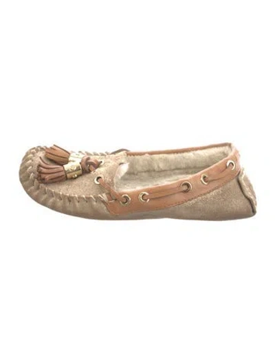 Pre-owned Tory Burch Nubuck Colorblock Pattern Moccasins In Gold