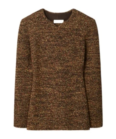 Tory Burch Nylon And Viscose Marled Sweater In Brown