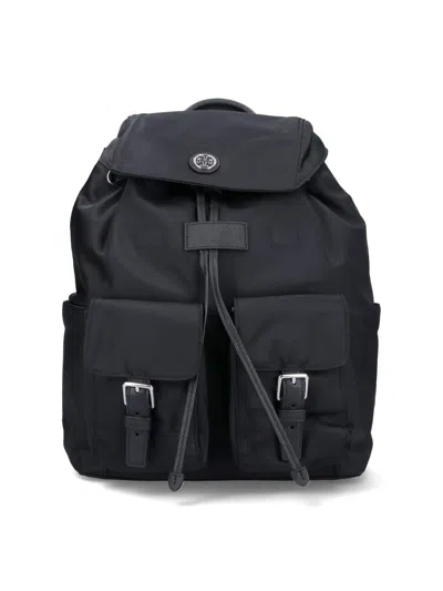 Tory Burch Nylon Flap Backpack In Black  