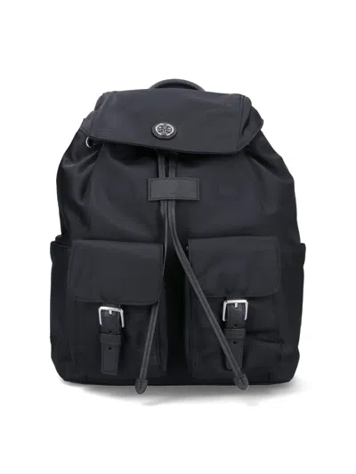 Tory Burch Nylon Flap Backpack In Black