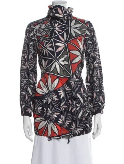 Pre-owned Tory Burch Nylon Floral Print Utility Jacket In Blue