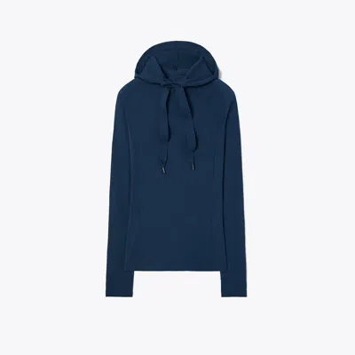 Tory Burch Nylon Hoodie In Dark Ocean Blue