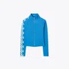 Tory Burch Nylon Logo Zip Top In Blue