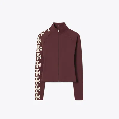Tory Burch Nylon Logo Zip Top In Brown