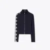 Tory Burch Nylon Logo Zip Top In Deep Navy