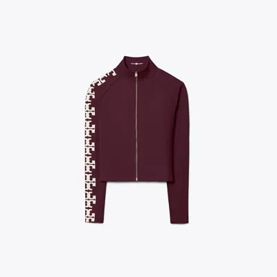 Tory Burch Nylon Logo Zip Top In Winetasting