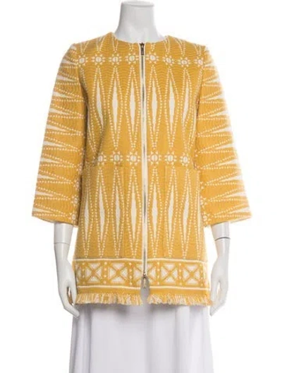 Pre-owned Tory Burch Nylon Patterned Coat In Yellow