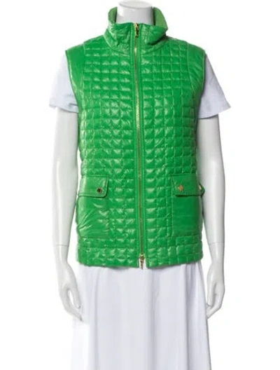 Pre-owned Tory Burch Nylon Plaid Print Vest In Green