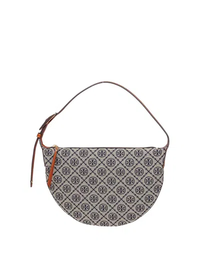 Tory Burch Nylon Shoulder Bag With Monogram Logo In Blue
