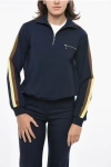 Tory Burch Nylon Sweatshirt With Contrasting Side Band And Breast Pocke In Blue