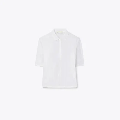 Tory Burch Zip Neck Polo In Pearl White