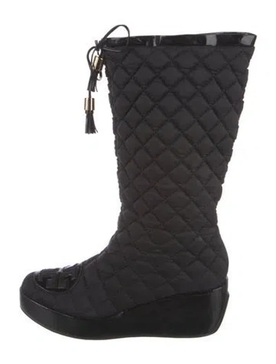 Pre-owned Tory Burch Nylon Tassel Accents Boots In Black