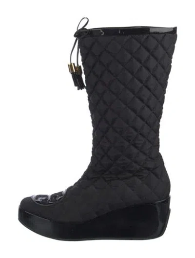 Pre-owned Tory Burch Nylon Tassel Accents Boots In Black