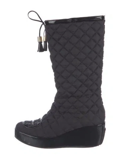 Pre-owned Tory Burch Nylon Tassel Accents Lace-up Boots In Blue