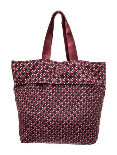 Pre-owned Tory Burch Nylon Tote In Burgundy