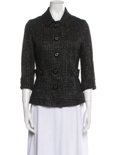 Pre-owned Tory Burch Nylon Tweed Pattern Jacket In Black