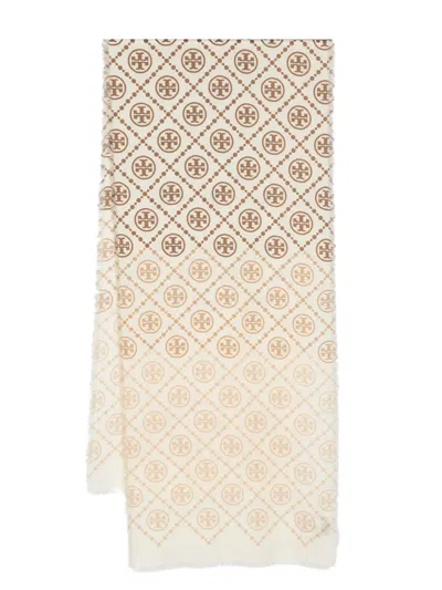 Tory Burch Oblong Double T-print Scarf In Neutrals