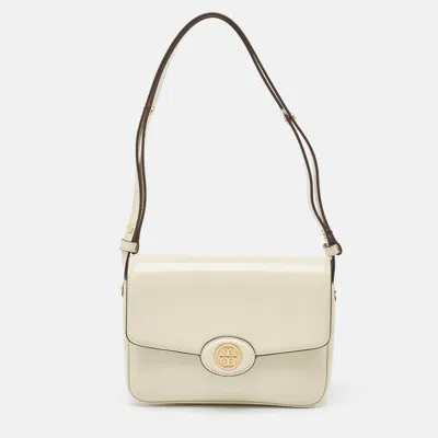 Pre-owned Tory Burch Off White Patent Leather Robinson Spazzolato Shoulder Bag