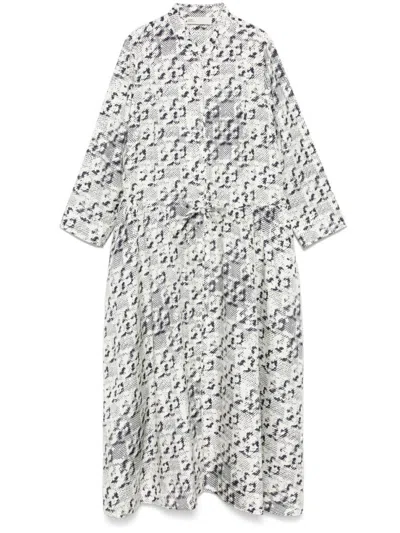TORY BURCH OFF WHITE SILK MIDI DRESS