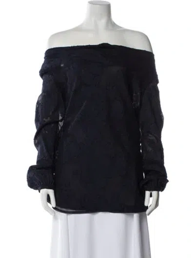 Pre-owned Tory Burch Off-the-shoulder Long Sleeve Blouse In Blue