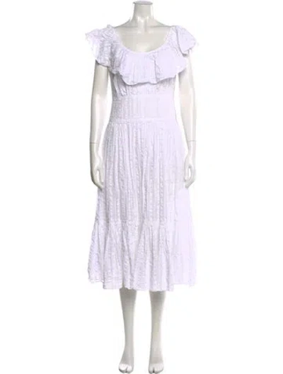 Pre-owned Tory Burch Off-the-shoulder Midi Length Dress In White