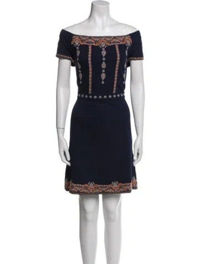 Pre-owned Tory Burch Off-the-shoulder Mini Dress In Blue