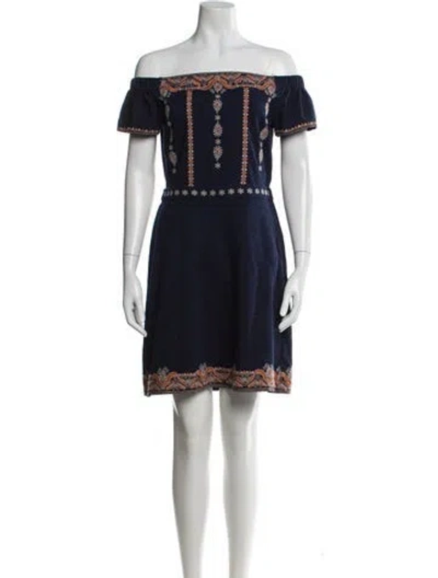 Pre-owned Tory Burch Off-the-shoulder Mini Dress In Blue