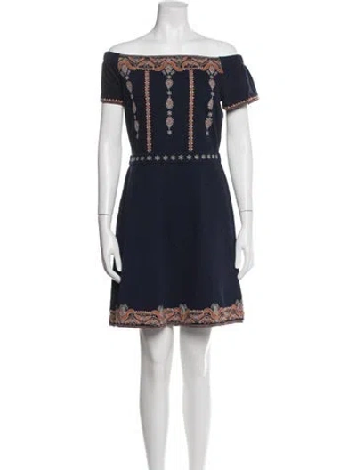Pre-owned Tory Burch Off-the-shoulder Mini Dress In Blue