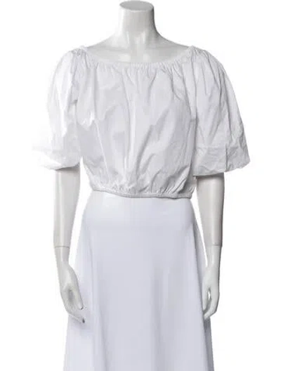 Pre-owned Tory Burch Off-the-shoulder Short Sleeve Crop Top In White