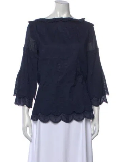 Pre-owned Tory Burch Off-the-shoulder Three-quarter Sleeve Blouse In Blue