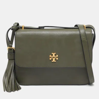 Pre-owned Tory Burch Olive Green Leather Brooke Top Handle Bag