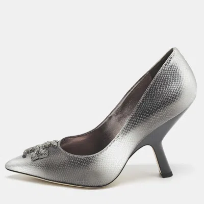 Pre-owned Tory Burch Ombre Grey Snakeskin Embossed Leather Eleanor Pavé Pumps Size 39