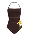 Tory Burch Flower Bandeau Swimsuit In Burgundy