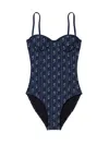 Tory Burch Underwired Swimsuit Adjustable Straps Patterned In Blue