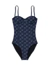 Tory Burch Underwired Swimsuit Adjustable Straps Patterned In Blue