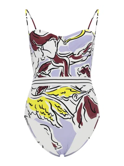 Tory Burch Sweetheart Neck One Piece Artistic Print In Purple