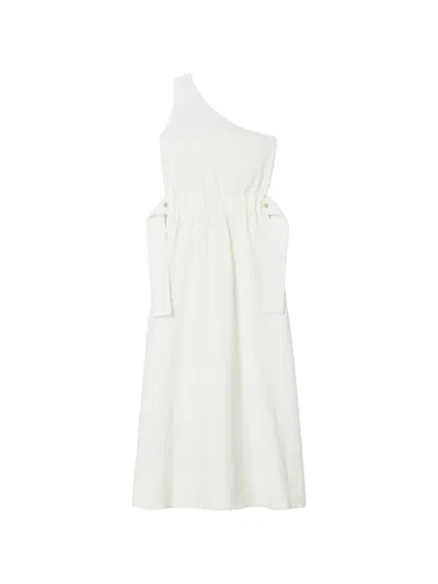 Tory Burch One-shoulder Belted Cotton Dress In White