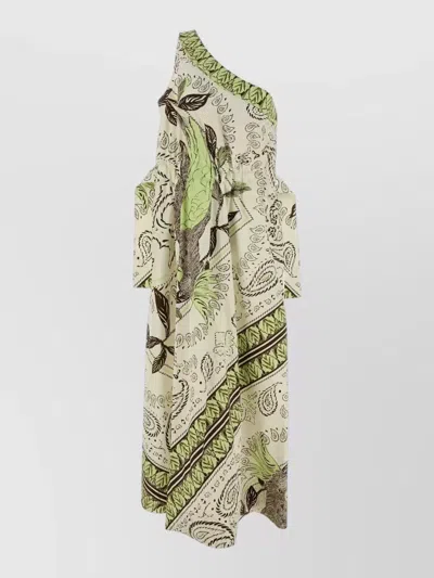 Tory Burch One Shoulder Paisley Midi Draped Dress In Multi