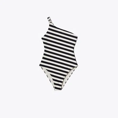Tory Burch One Shoulder Striped Swimsuit In Multi
