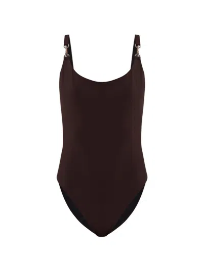 Tory Burch Black One-piece Swimsuit With Low Back In Burgundy
