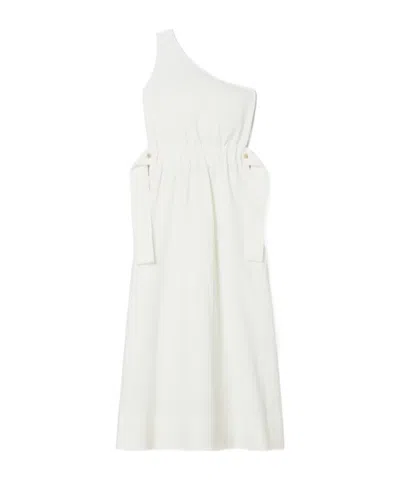 Tory Burch One-shoulder Belted Cotton Dress In White