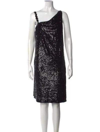 Pre-owned Tory Burch One-shoulder Knee-length Dress In Black