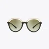 Tory Burch Open-rim Round Sunglasses In Garden/matte Gold