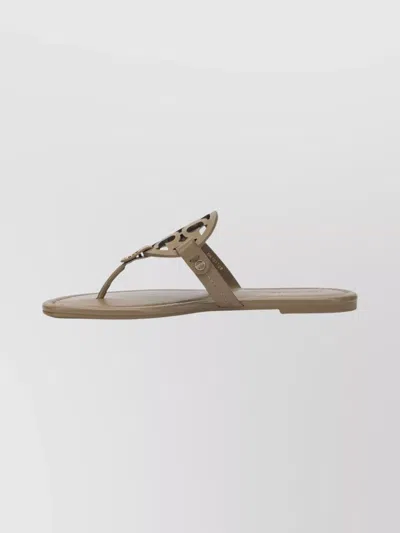 Tory Burch Open Toe Flat Sole Thong Strap Sandals In Brown