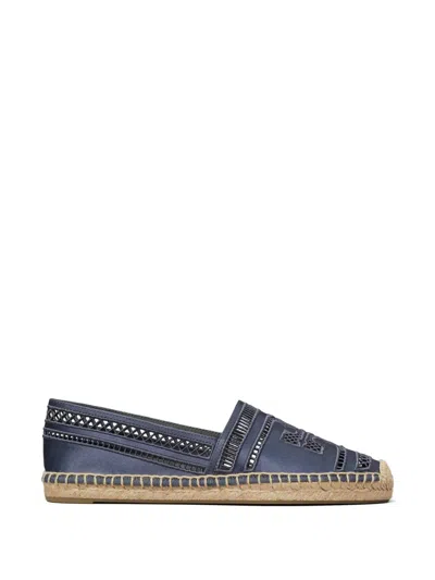 Tory Burch Open-weave Satin Espadrilles In Blue