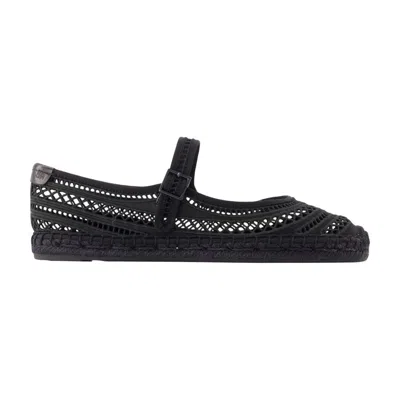 Tory Burch Open Weave Viscose Espadrille Flat In Black