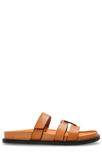 Tory Burch Orange Leather Lines Slippers
