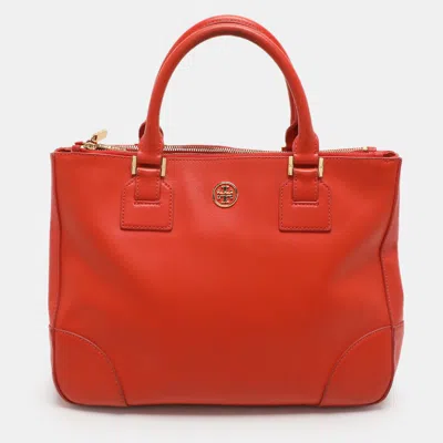 Pre-owned Tory Burch Orange Leather Robinson Double Zip Tote