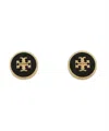 Tory Burch Kira Logo Colored Disc Stud Earrings In Black