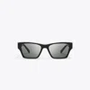 Tory Burch Outlined Rectangle Sunglasses In Black/ivory/dark Grey Solid